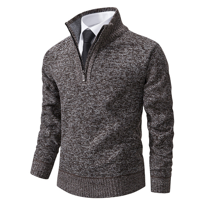 Elegant knitted sweater for men with half-zip and textured surface Lune London