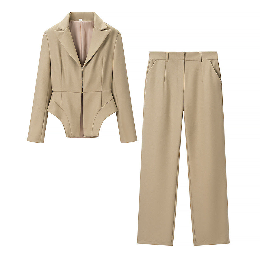 Women's Tailored Structural Blazer with Distinct Peplum and Asymmetrical Hem Amarae