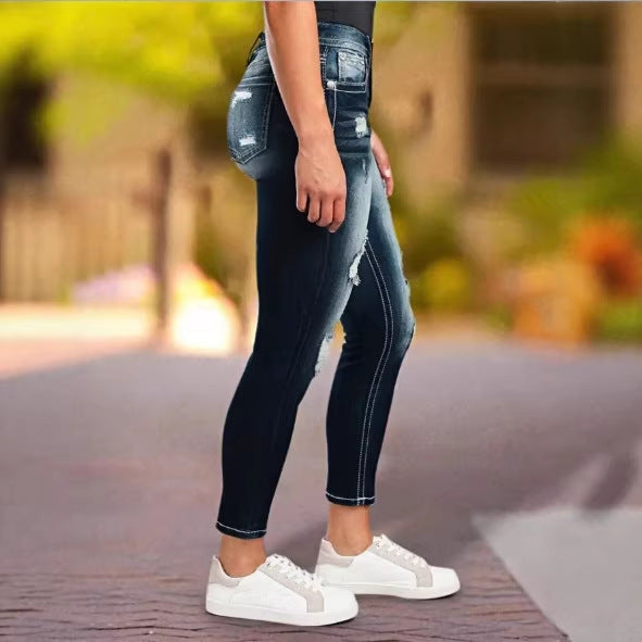 Women's high-waisted ripped skinny jeans with sculpting comfort waistband Amarae