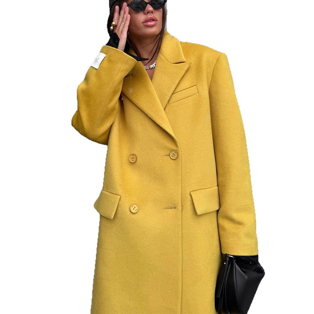Ladies Oversized Wool Coat with Lapel Collar and Flap Pockets Amarae