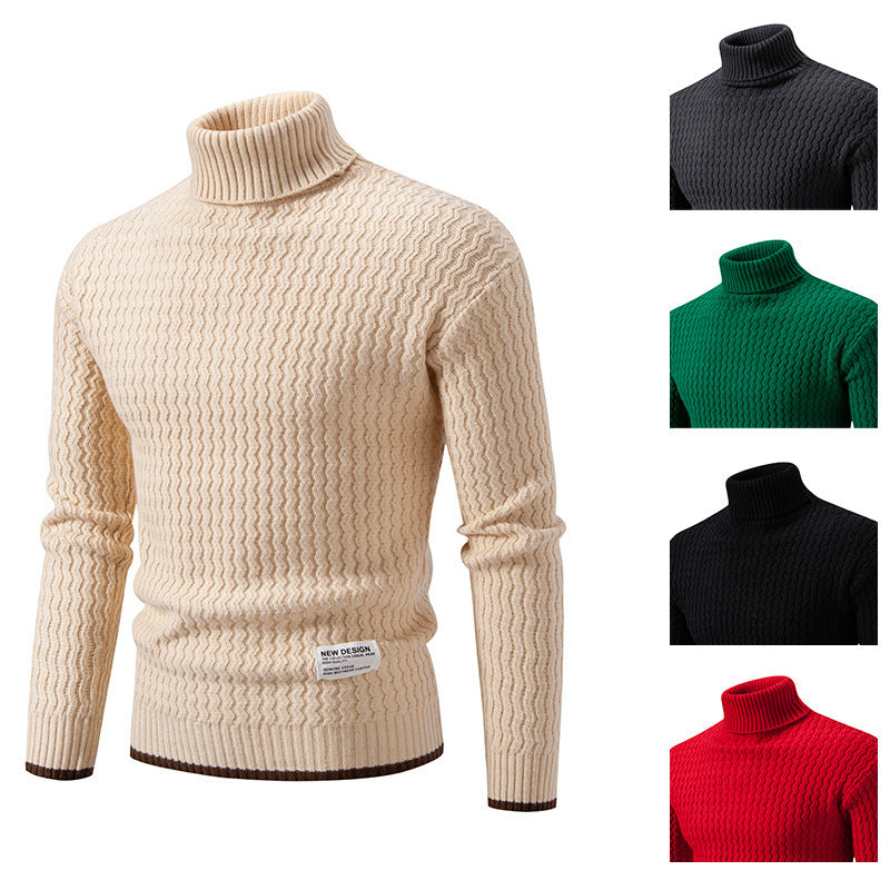 Men's knitted sweater with high collar and textured cable pattern Lune London