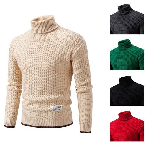 Men's knitted sweater with high collar and textured cable pattern Amarae