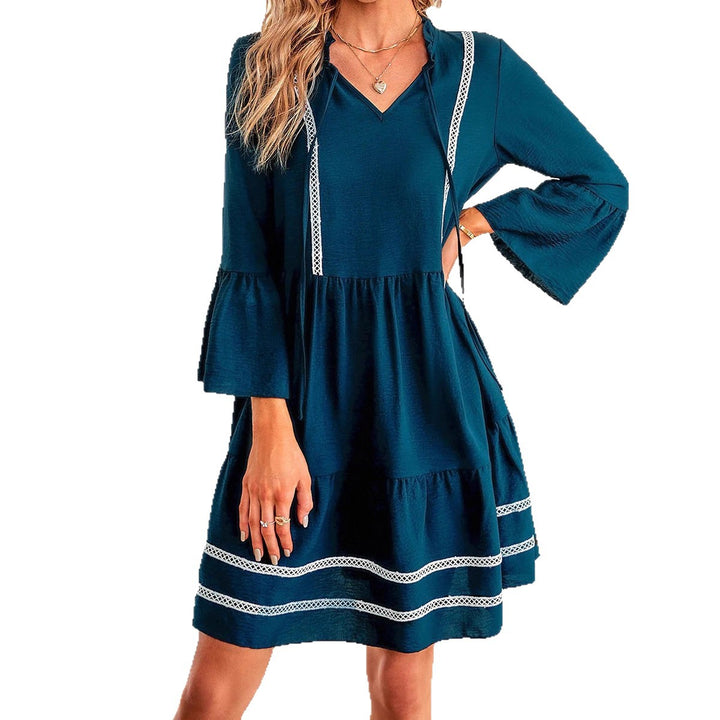 Casual midi dress for women with elegant ruffle details and V-neck Lune London