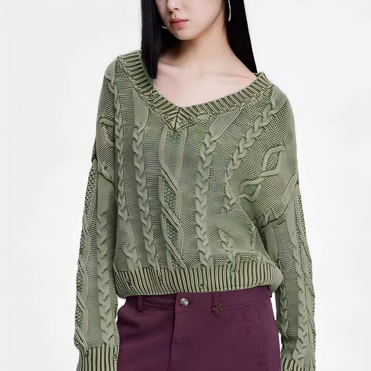 Pull en maille pour femmes avec motif en cable et col en V Chic & Stil