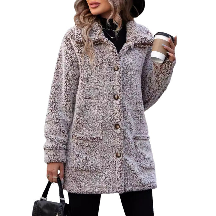 Women Soft Transition Jacket with Large Patch Pockets and Chic Button Details