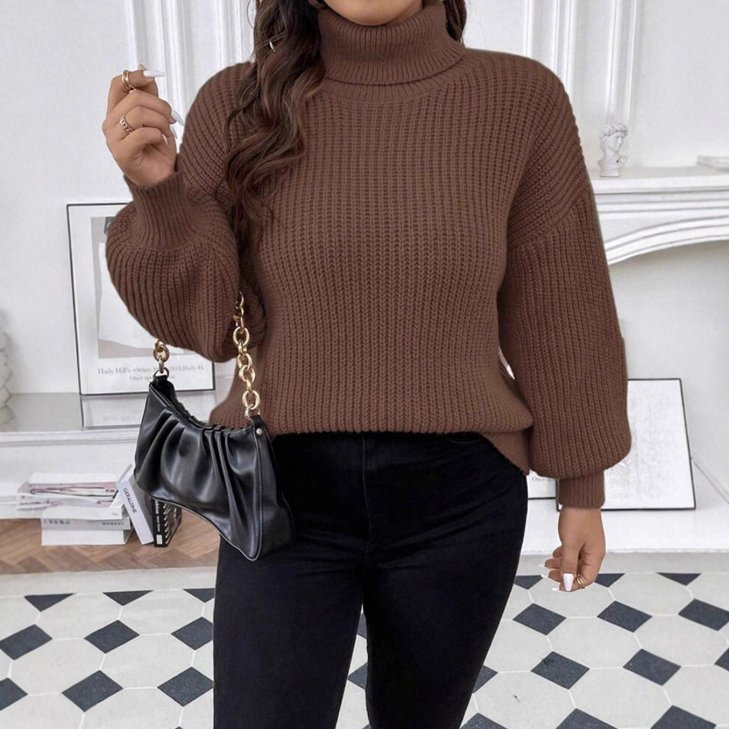 Ladies Comfortable Chunky Sweater with Turtleneck and Textured Knit Lune London