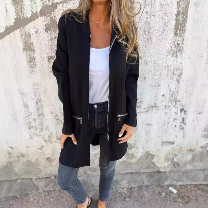 Long coat for women with modern zip details and a relaxed fit Lune London