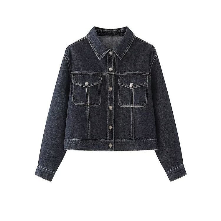 Veste en jean pour femmes avec deux poches poitrine plaquées et col classique Chic & Stil