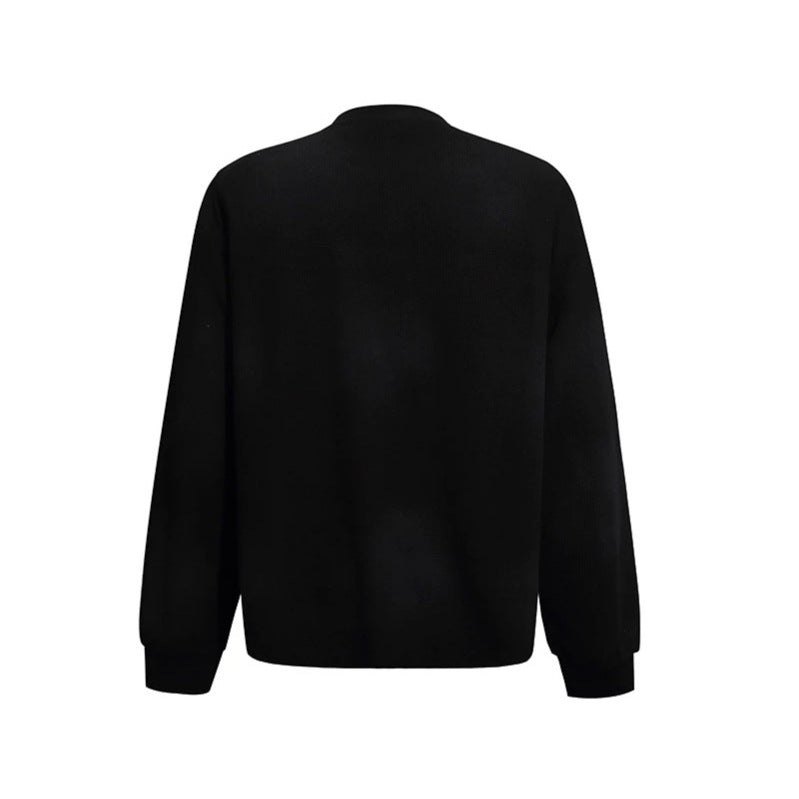 Women’s Oversized Sweatshirt with Waffle Texture, Round Neck and Ruins Sketch Print Amarae