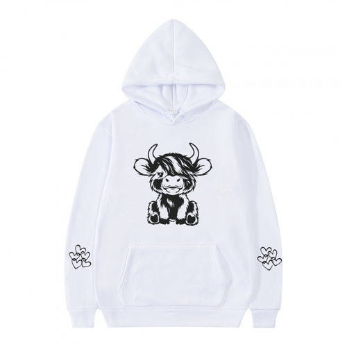 Women's hooded sweatshirt with charming cow motif and practical kangaroo pockets Amarae