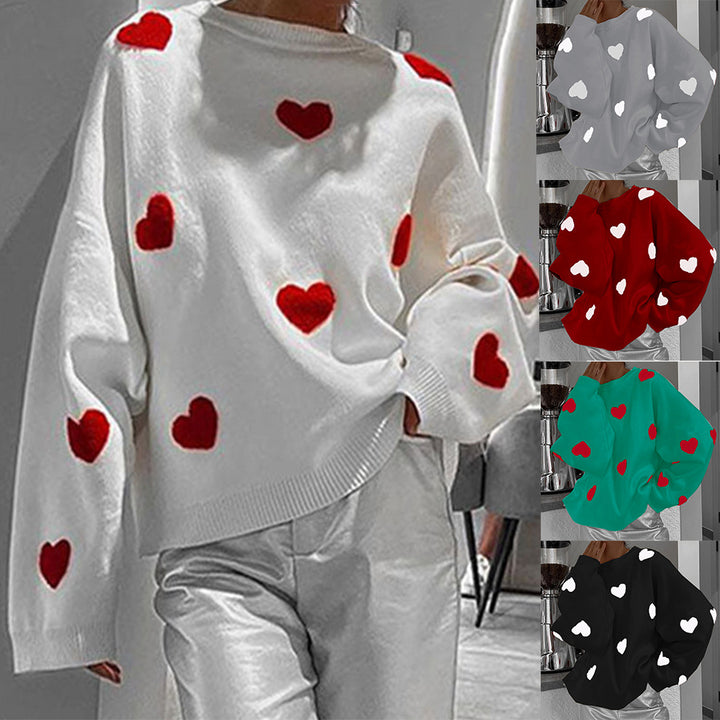 Women's sweater with heart-shaped patterns and casual cut Lune London