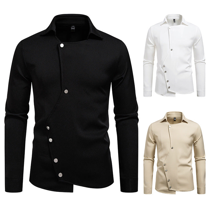 Innovative long sleeve shirt for men with asymmetrical button closure Lune London
