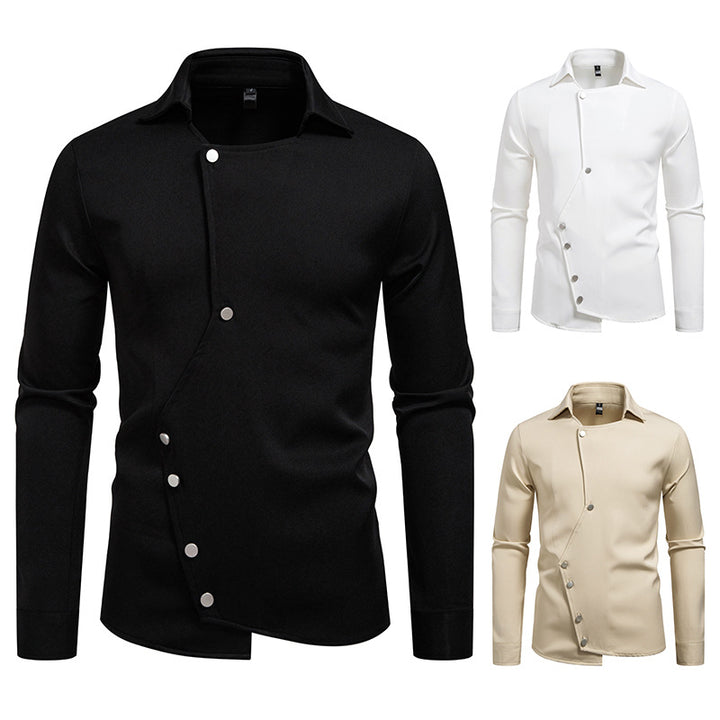 Innovative long sleeve shirt for men with asymmetrical button closure Lune London