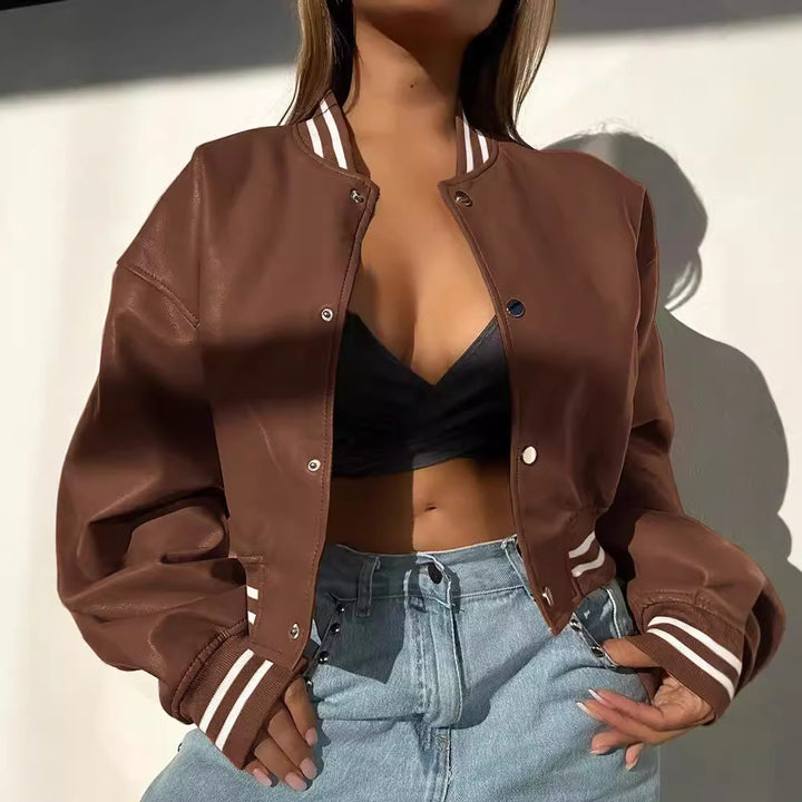 Sporty college jacket for women with a modern design featuring contrasting stripes Lune London
