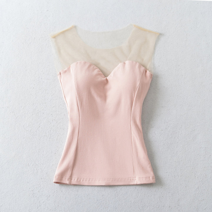 Ladies Two-Piece Fine Knit Top Set with Mesh Insert and Open Cardigan Amarae