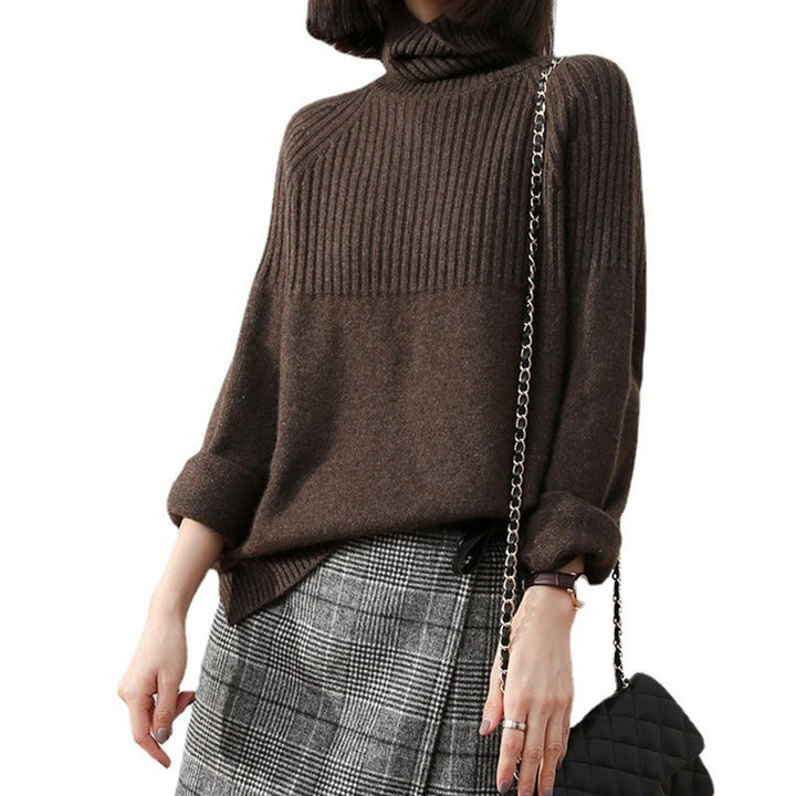 Pull en tricot pour femmes avec col montant et texture côtelée Chic & Stil