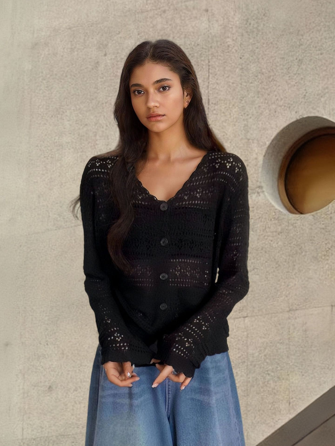 Ladies lightweight knitted vest with a nice openwork pattern Lune London