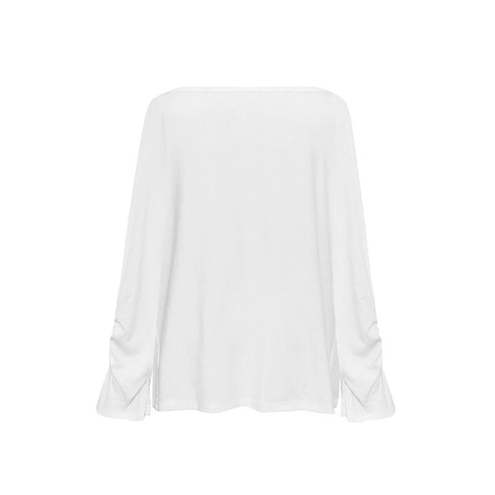 Women Long Draped Long Sleeve Shirt with Waterfall Collar and Gathered Sleeves Amarae