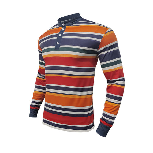 Men's long sleeve Henley shirt with a modern striped design and handy buttons Amarae