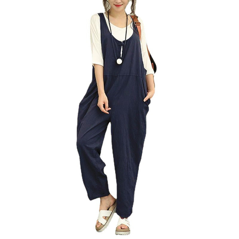 Women Casual Harem Jumpsuit made of Linen with Adjustable Straps and Side Pockets Amarae