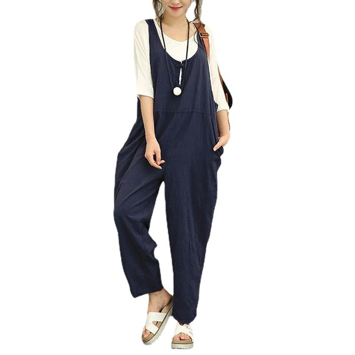 Women Casual Harem Jumpsuit made of Linen with Adjustable Straps and Side Pockets Amarae
