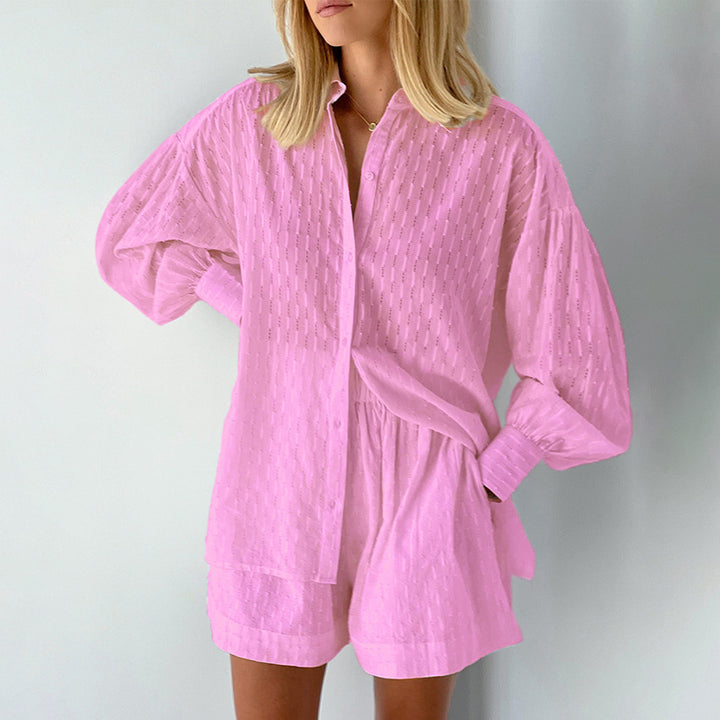 Women's stylish short sleeve pajama set with textured surface finish Lune London