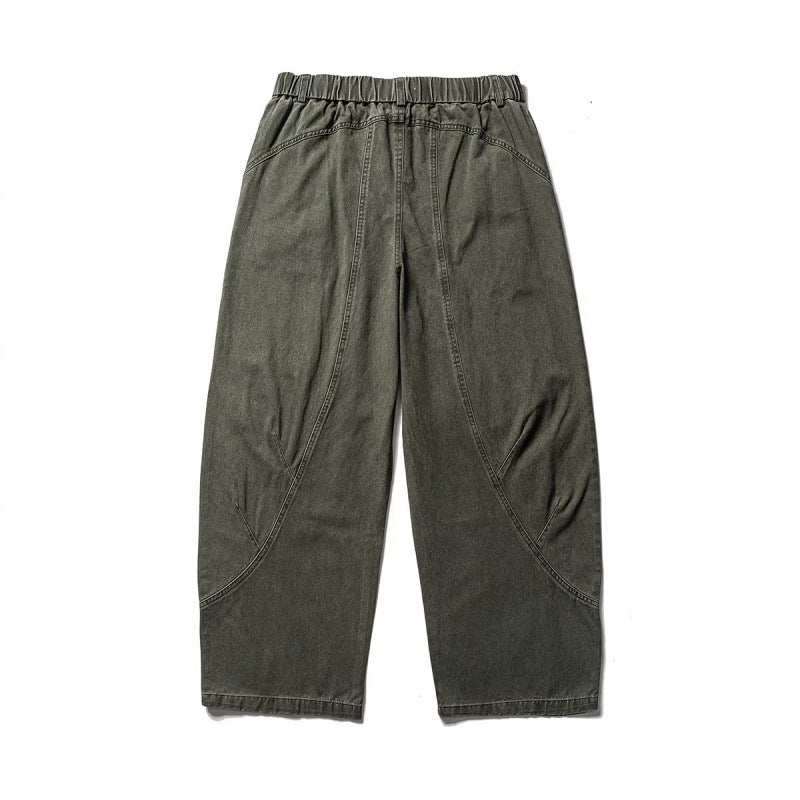 Men's Loose Workwear Pants with Elastic Waistband and Curved Seam Panels Amarae