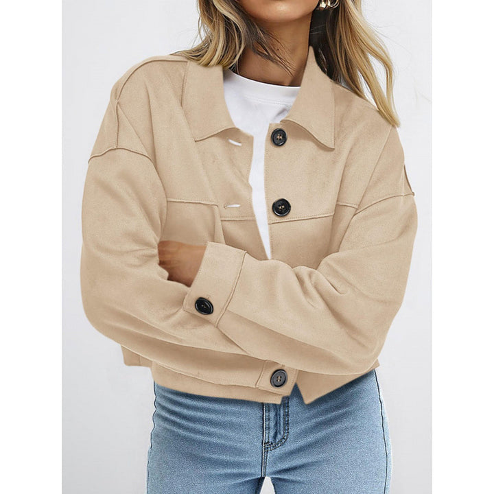 Women's short suede-look jacket with patch pockets and shirt collar Amarae