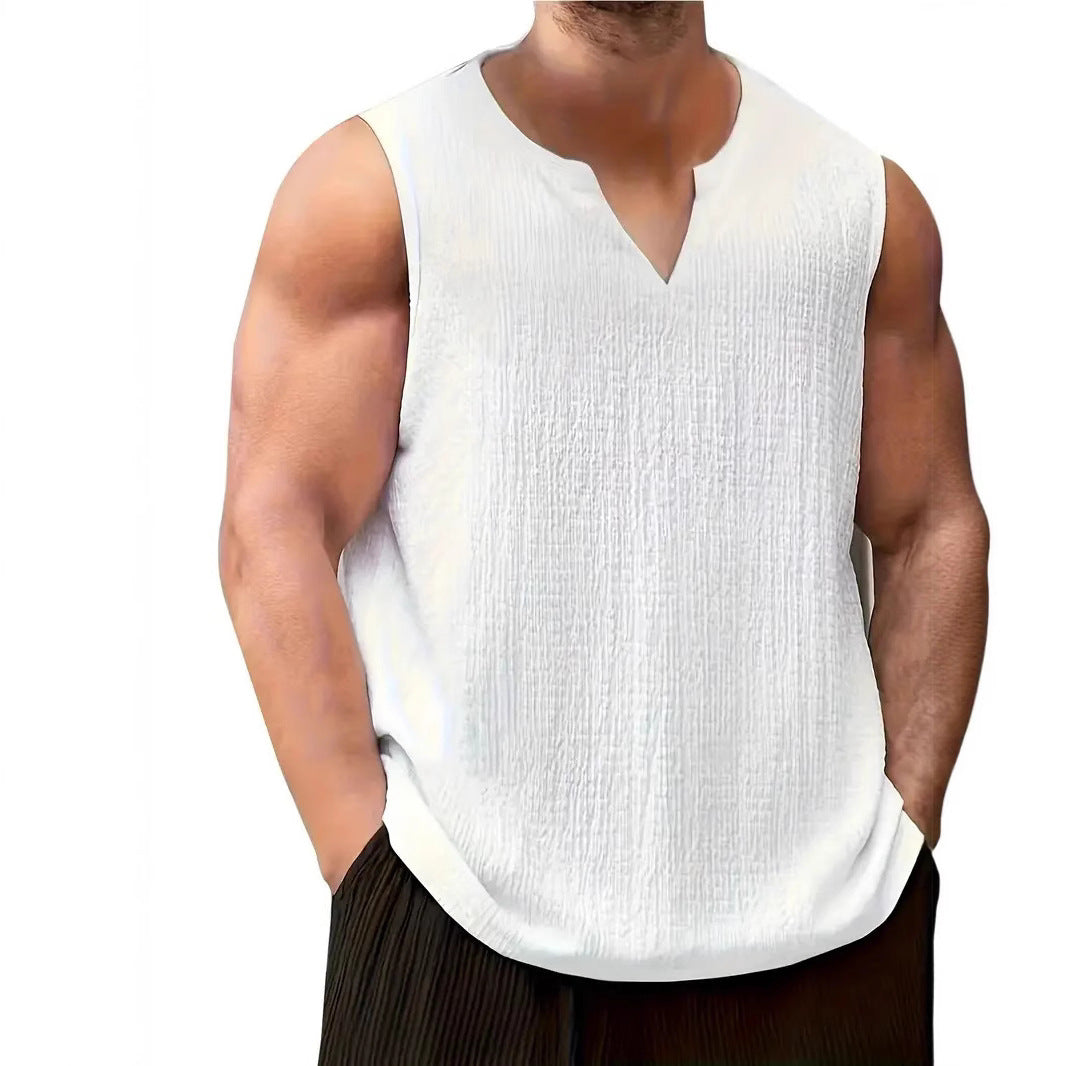Sleeveless T-shirt for men with textured design and V neck Lune London