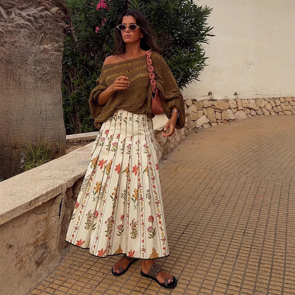 Women Loose Crocheted Poncho Knit Blouse with Wide Boat Neck and Texture Pattern Amarae