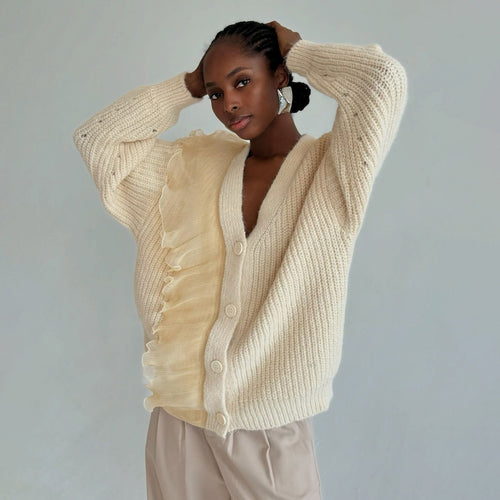 Cardigan for women with ruffle details and button closure Amarae