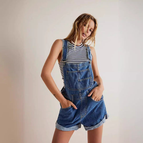 Women's Casual Denim Overalls Shorts with Functional Pockets and Adjustable Straps Amarae