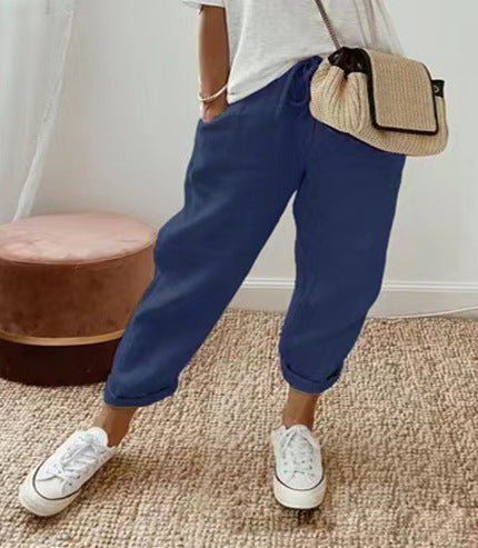 Women's linen jogger pants with drawstring, loose tapered fit and rolled hems Amarae
