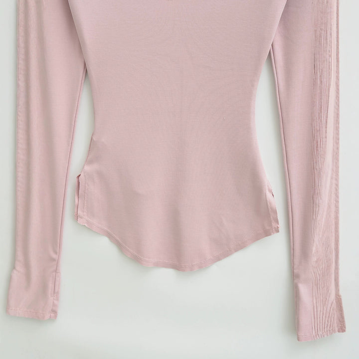 Women's fitted ribbed knit long sleeve with deep V-neck and collar trim Amarae