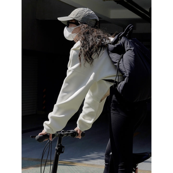 Women short jacket with hood, concealed zipper and elastic hem Amarae