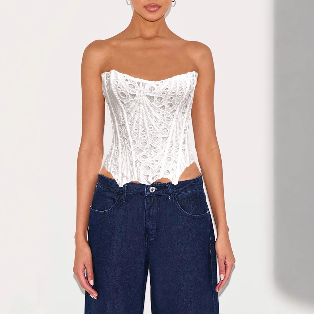 Women's corset top with floral lace patterns and shapewear cut Lune London