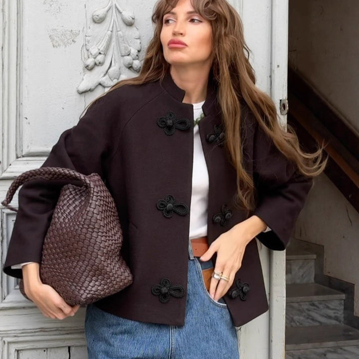 Women Short Cut Boxy Duffle Coat Jacket with Decorative Toggle Fasteners Amarae