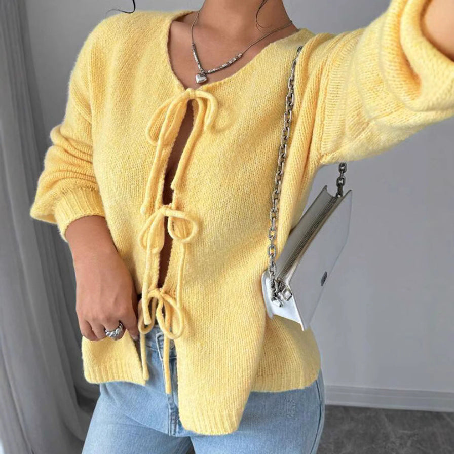 Oversized knit sweater for women with decorative lace detail Lune London