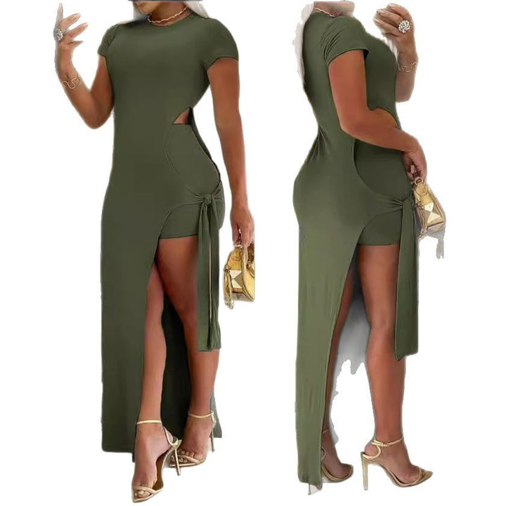 Maxi dress for ladies with side slit and cut-out details Lune London