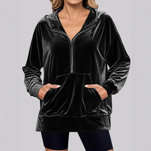 Velvet jumper for women with high collar and practical pockets Amarae