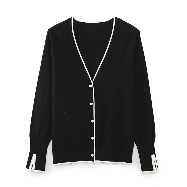 Elegant women's cardigan knit with contrasting details Lune London