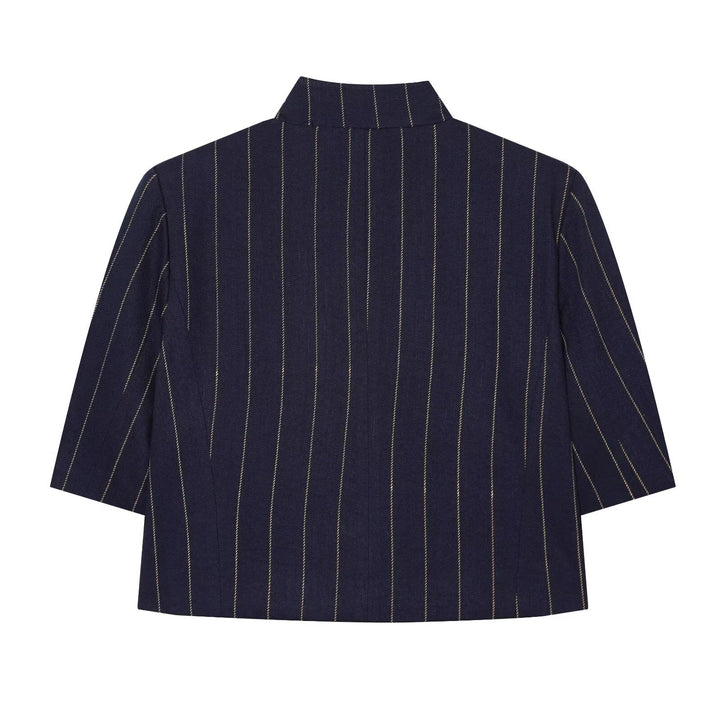 Ladies short blazer in boxy cut with stand-up collar and pinstripes Amarae