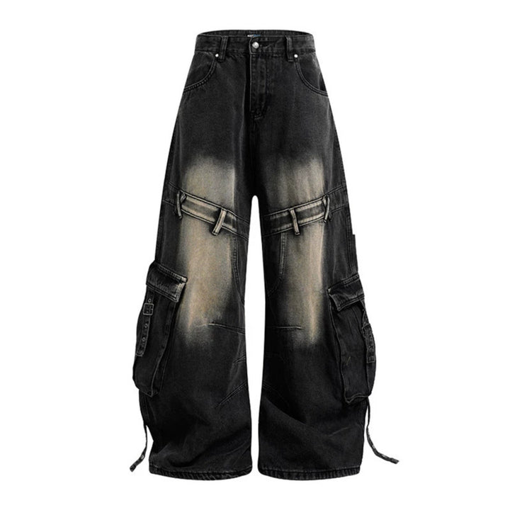 Women Wide Denim Cargo Culotte Pants with High Waist and Multifunctional Pockets Amarae