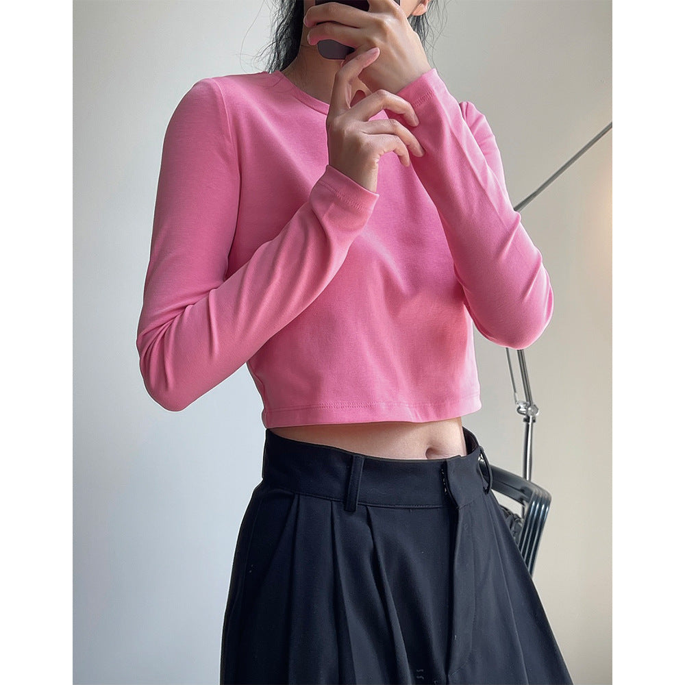 Women's Cropped Basic Long Sleeve with slim fit and round neck