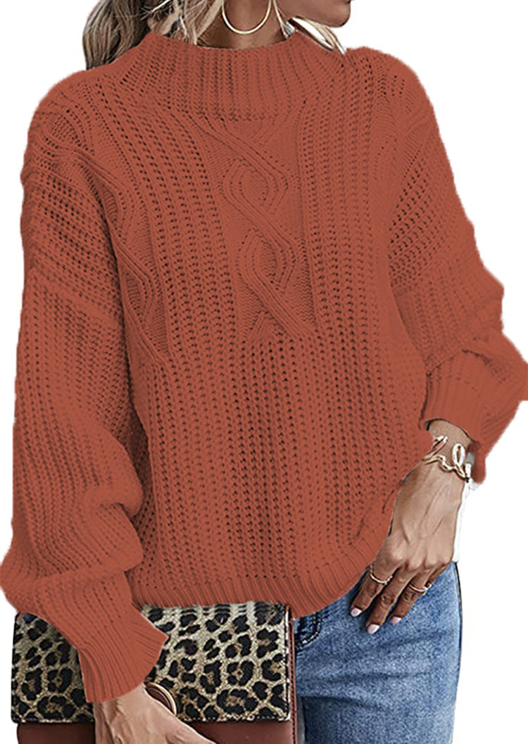 Chunky knit sweater for women with cable design and high collar Lune London