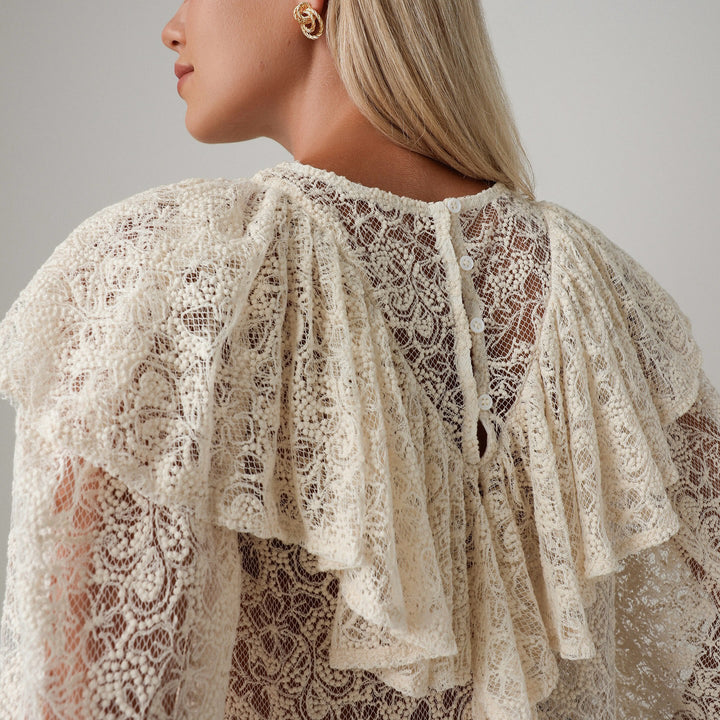 Blouse for women with voluminous ruffles and lace pattern Lune London