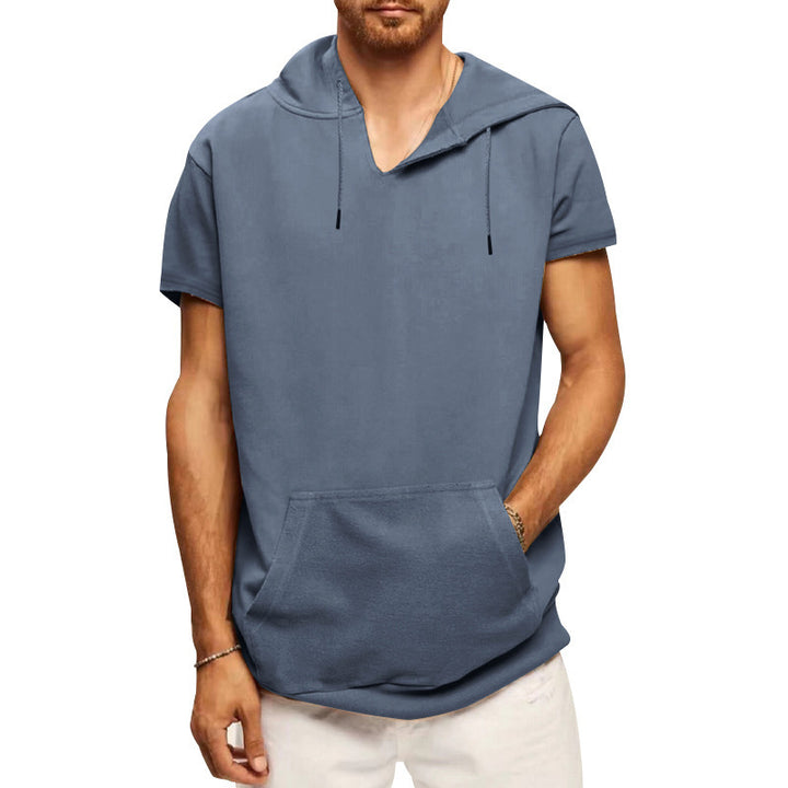 Men's Short Sleeve Hoodie with Practical Kangaroo Pocket Amarae