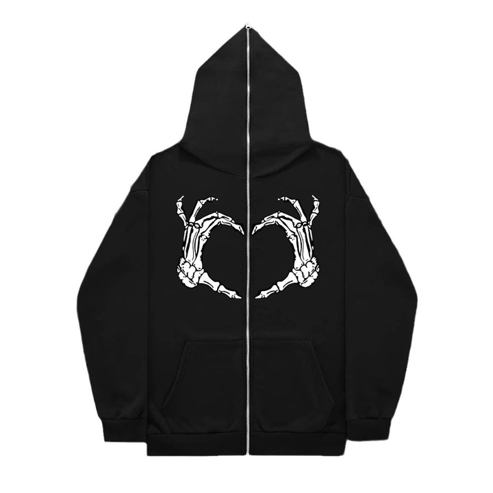 Hooded jacket for ladies with striking skeleton pattern Lune London