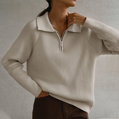 Pull-over en maille côtelée pour dames en mélange de coton doux Chic & Stil