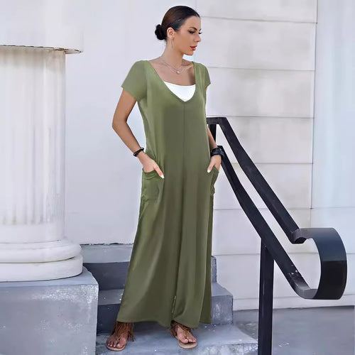 Fluid jumpsuit for women with practical pockets and V-neck Amarae